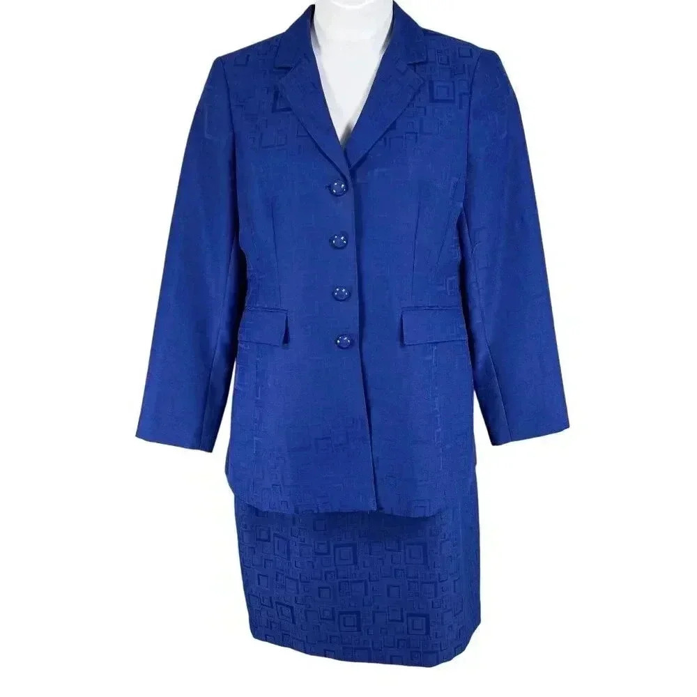 John Meyer Collection Womens Skirt 16W Jacket 18W Suit Abstract Print Lined